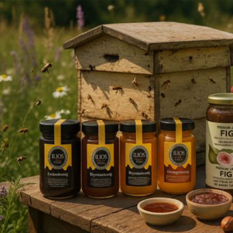 Honig-Sortiment mit Bienenstock