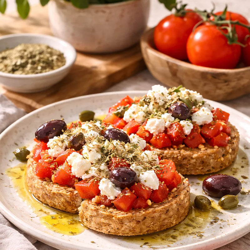 Griechischer Dakos mit Feta und Oliven