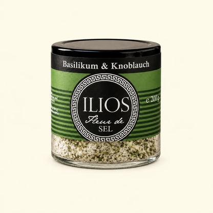 fleur de sel basilikum knoblauch meersalzmischung 200g fleur de sel basilikum knoblauch meersalzmischung fein im glas