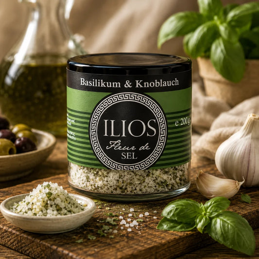 fleur de sel basilikum knoblauch meersalzmischung 200g fleur de sel basilikum knoblauch meersalzmischung fein im glas