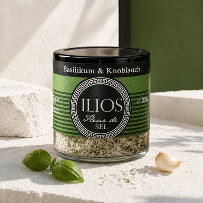 fleur de sel basilikum knoblauch meersalzmischung 200g fleur de sel basilikum knoblauch meersalzmischung fein im glas