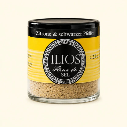 fleur de sel zitrone & schwarzer pfeffer meersalzmischung 200g fleur de sel zitrone & schwarzer pfeffer meersalzmischung fein im glas
