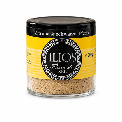 fleur de sel zitrone & schwarzer pfeffer meersalzmischung 200g fleur de sel zitrone & schwarzer pfeffer meersalzmischung fein im glas