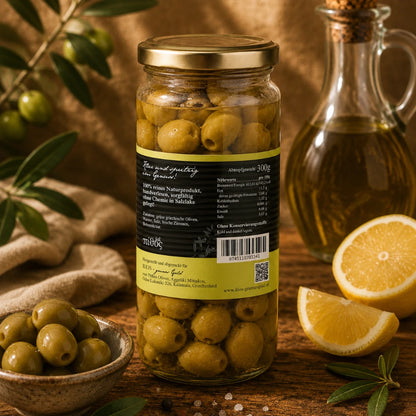 griechische oliven grüne oliven mit zitrone 300g im glas grüne oliven kaufen