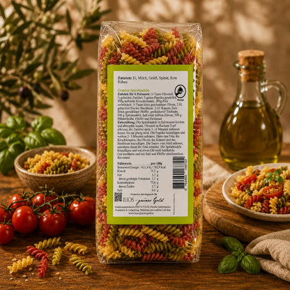 griechische spiralnudeln bunte fusilli mit spinat & roter rübe – pasta aus griechenland (500 g) spiralnudeln kaufen